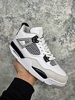 Мужские кроссовки Nike Air Jordan 4 Retro Military Black (белые с серым и чёрным) низкие крутые кроссы I1146