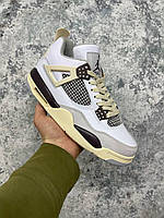 Женские кроссовки Nike Air Jordan Retro 4 Ma Maniere Beige Brown (белые с серым и бежевым) крутые кроссы I1262