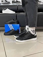 Мужские кроссовки Adidas Stan Smith (чёрные с белым) низкие весенние модные кеды A612-8 тренд