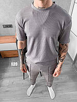 Мужской базовый костюм: футболка+штаны (серый) к89/k90/k91 качественная повседневная спортивная одежда тренд