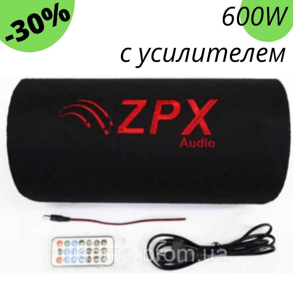 Колонка автомобільна сабвуфер з підсилювачем ZPX ZX-6SUB 600W з пультом чорна 20,5*39*17,5 см колонка