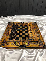 Деревянные шахматы, оформлены ручной резьбой, 68*32 см, арт.191102