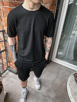 Мужская базовый костюм: футболка+шорты (черный) к127 качественная повседневная спортивная одежда тренд
