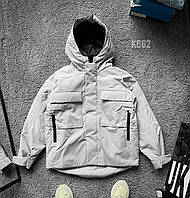Куртка мужская демисезонная (светло-серая) KB62 современная модная короткая куртка с капюшоном для парней