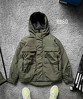 Куртка мужская демисезонная (зеленая) KB60 современная модная короткая куртка с капюшоном для парней cross