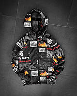 Ветровка мужская демисезонная с принтом (черная) w36 современная модная короткая куртка с капюшоном для парней