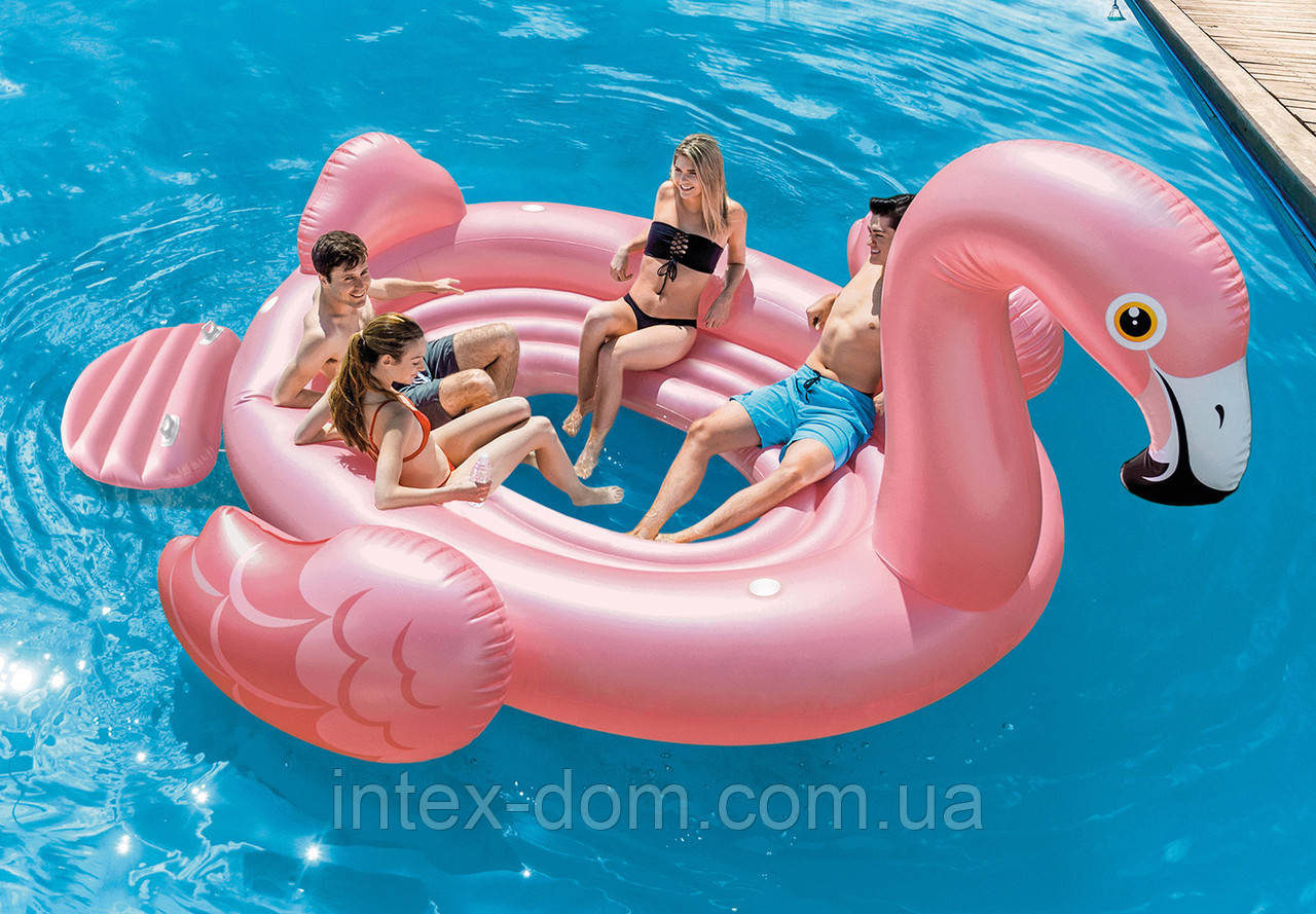 Пляжний надувний острів для вечірок Intex 57297 "Фламінго" (358х315х163 см)