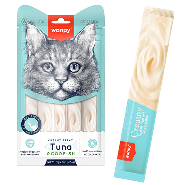 Wanpy Creamy Lickable Treats Tuna & Codfish ВАНПІ ТУНЕЦЬ З ТРЕСКОЮ рідкі ласощі для котів 0.07кг