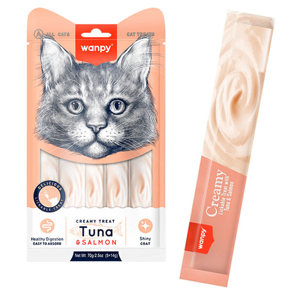 Wanpy Creamy Lickable Treats Tuna & Salmon ВАНПІ ТУНЕЦЬ З ЛОСОСЕМ рідкі ласощі для котів 0.07кг