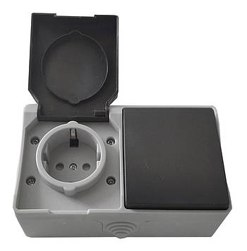 Розетка накладна 1 з/к + вимикач накладний 1-кл. IP54 TNSy SURFACE Shopolife