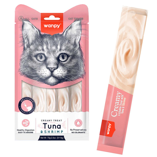 Wanpy Creamy Lickable Treats Tuna & Shrimp ВАНПІ ТУНЕЦЬ З КРЕВЕТКАМИ рідкі ласощі для котів 0.07кг
