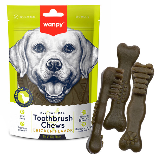 Wanpy Toothbrush Chews Chicken ВАНПІ ЗУБНА ЩІТКА жувальні ласощі зі смаком курки для собак 0.1кг, фото 1