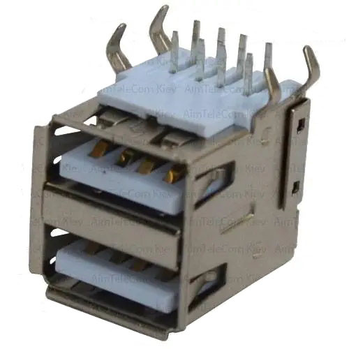 Гніздо USB тип A, подвійне, монтажний, кутове, 1 уп-100шт