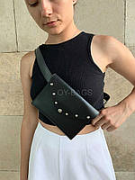 Женская сумка на пояс из эко кожи прямоугольной формы небольшого размера черная