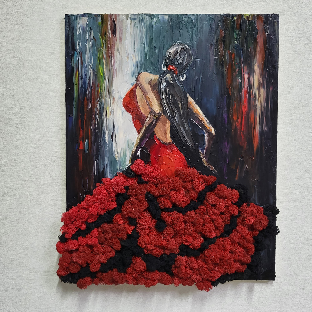 Картина ′Фламенко′ олійними фарбами та стабілізованим мохом, фото 1