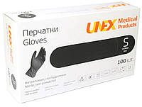 Перчатки нітрилові UNEX медичний, неопудринні, діагностовані, чорні, розмір S, 100 шт. (50 пар)
