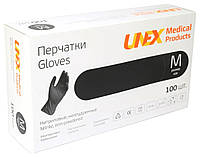 Перчатки нітрилові UNEX медичний, неопудринні, діагностовані, чорні, розмір M, 100 шт. (50 пар)