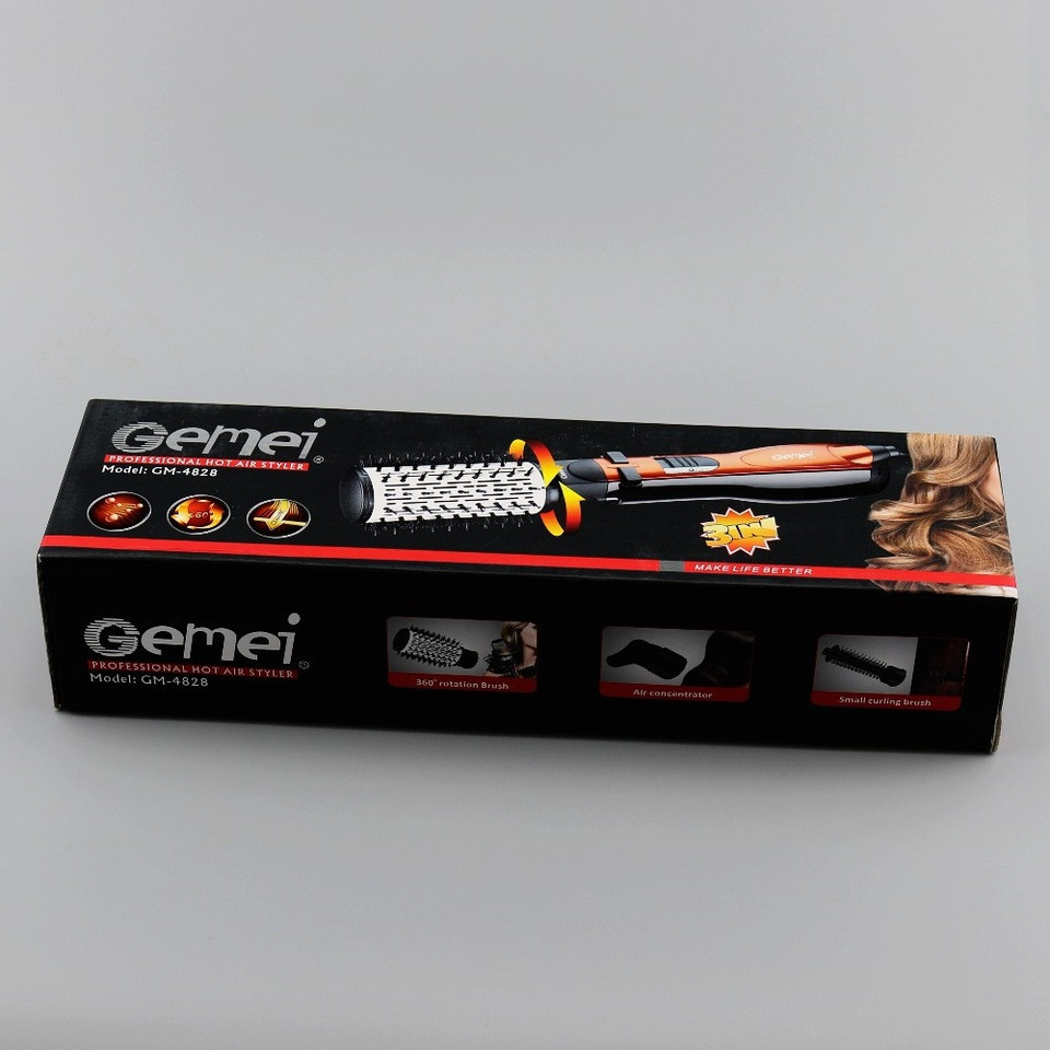 Вращающийся фен-браш Gemei GM 4828, Фен Gemei для укладки волос с насадками - фото 7 - id-p1823559434