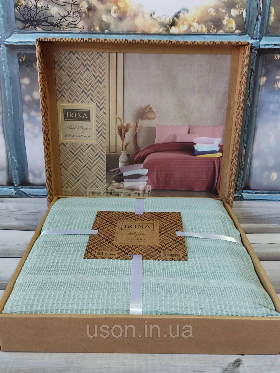 Вафельне літнє простирадло піке 210×230 см ТМ Irina Home світло-зелений, фото 1
