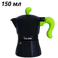 Гейзерная кофеварка Con Brio CB-6603 на 3 чашки алюминиевая на 150 мл турка для кофе бытовая для плиты зеленая