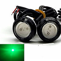 Зеленые врезные светодиоды (Орлиный глаз 23мм.) корпус черный - LED DRL ДХО подсветка салона