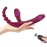 Анатомічний страпон із вібрацією, Вібро страпон вагінальний і анальний на пульті, Інтимні іграшки, фото 10