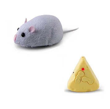Радіокерована іграшка сіра миша на пульті керування для кішок, що крутиться, інтерактивна електронна