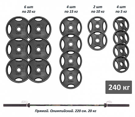 Професійна штанга RN-Sport з металевими дисками в порошковому фарбуванні 240 кг.50 мм., фото 2