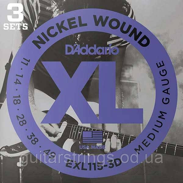 Струни D'Addario EXL115-3D Nickel Wound 11-49 3 sets