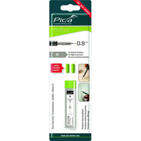 Запасні графітові жала 7050/SB + дві гумки, для PICA Fine Dry, твердість H, сірий графіт, 24шт