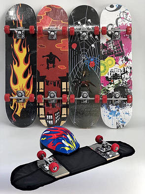 Скейтборд із шоломом та захистом 3108 TH протиковзке покриття 4 кольори 80х19 см скейтборд дерев'яний, фото 2