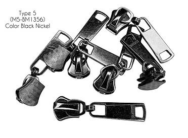 Бігунок для металевої блискавки тип 5 фіксаторний з пулером (висюлькою), 1356 Темний нікель