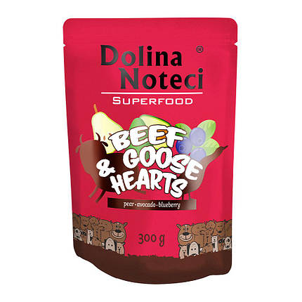 Вологий корм для собак Dolina Noteci Superfood з яловичих і гусячих сердець 300 г, фото 1