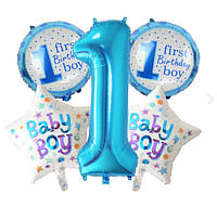 Набор фольгированных шаров First Birthday Boy для первого дня рождения 5 шт.