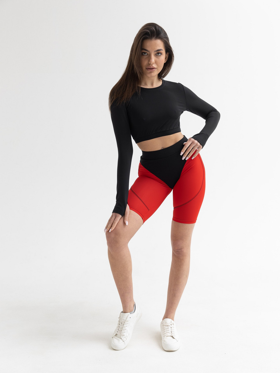 Комплект жіночий спортивний (велосипедки та рашгард) - червоний, фото 1