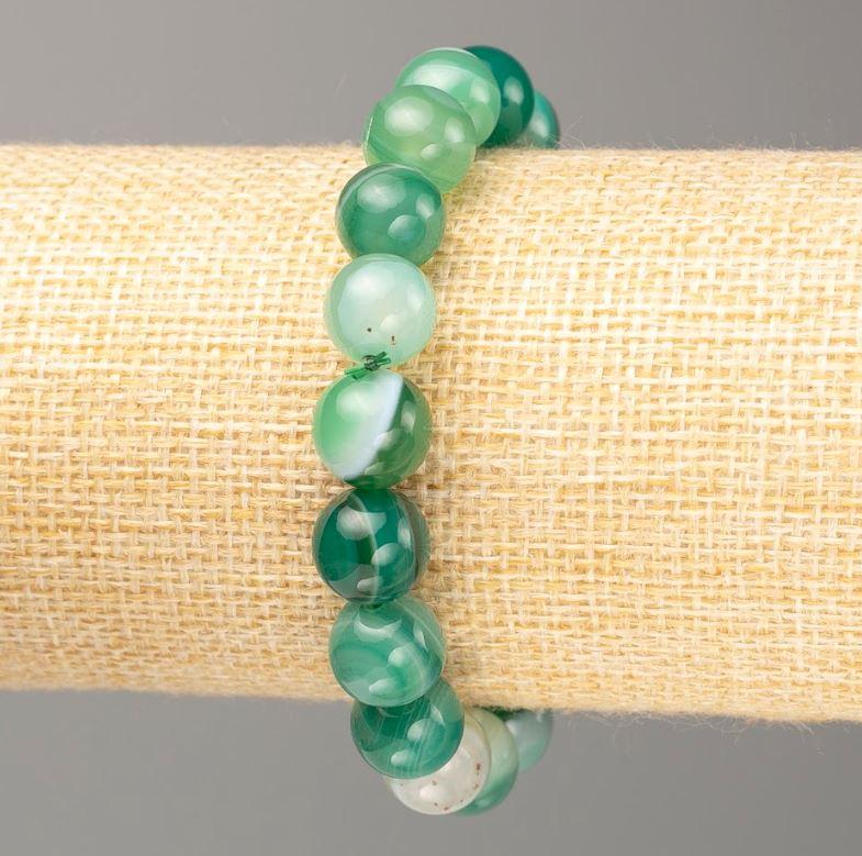 Браслет на резинці натуральний камінь зелений глазковий Агат гладка кулька d-10мм+- L-18см+-, фото 1