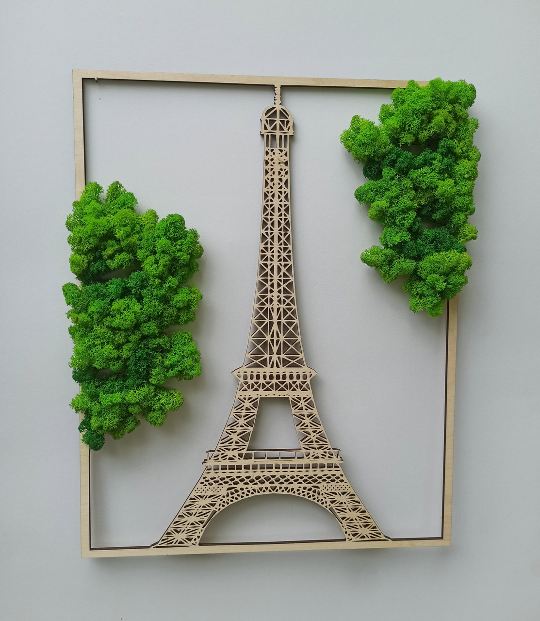 Декор з моху. Картина з Ейфелевою вежею на подарунок коханій дівчині, дружині чи дочці, фото 1