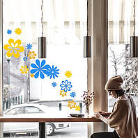 Наклейка на вікно (вітрину, скло, дзеркало) "Жовті та сині (українські) квіточки"