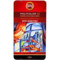 Карандаши цветные Koh-i-Noor Polycolor метал. пенал 12 цветов (3822012002PL) - Топ Продаж!