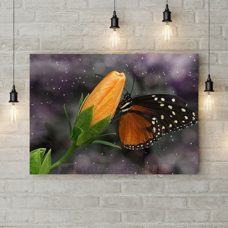 Картини на полотні, картини настінні, декор для офісу, картини в подарунок жінці, настінний декор чорно помаранчева метелик 70х50