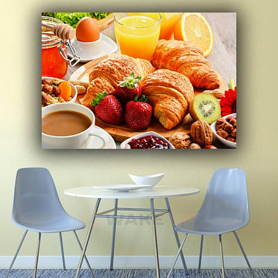 Картина в спальню, картина панно, фотокартини для інтер'єру, декор для вітальні, подарунок подрузі Ситний сніданок 90х60 см