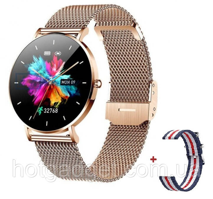 Смарт-годинник LEMFO T8 Gold AMOLED дисплей, пульсоксиметр, тонометр, 2 ремінці