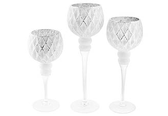 Набір (3 шт) скляних свічників, 30/35/40см, колір - білий матовий