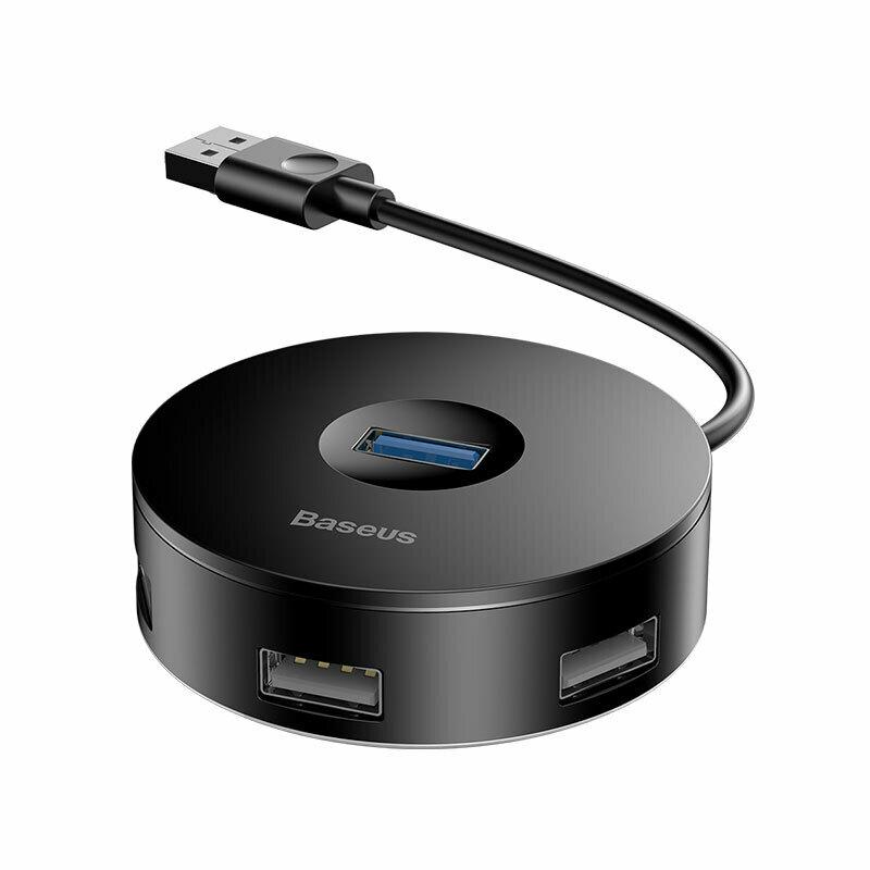 USB хаб розширювач із входом USB-A Baseus Round Box USB3.0 на 4USB (USB 3.0, 3USB 2.0, 10 см). Black, фото 1