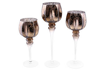 Набір (3 шт) скляних свічників, 30/35/40см, колір - дзеркальний мокко