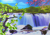 Постер голографический №13 Ветка сакуры на фоне водопада