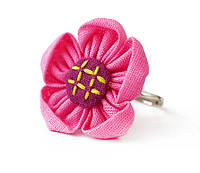 Кольцо тряпичное безразмерное Цветок Розовое