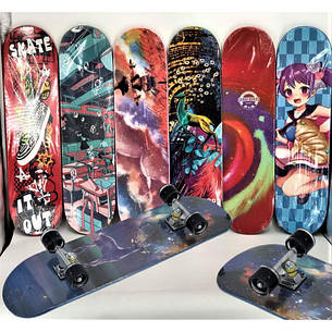 Скейтборд для підлітків 3108-6SX протиковзке покриття 10 кольорів 80х20 см скейтборд з дерева, фото 2