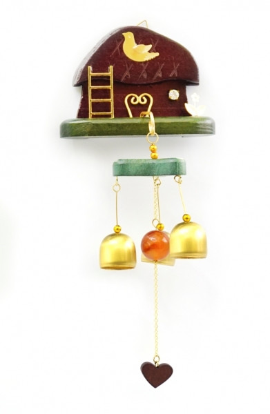 Дзвіночок дверний "Будинок з драбинкою" дерево + 3 бронзових дзвоника