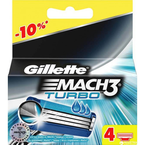 Змінні касети леза Gillette Mach3 Turbo 4 шт (Оригінал, Польща)